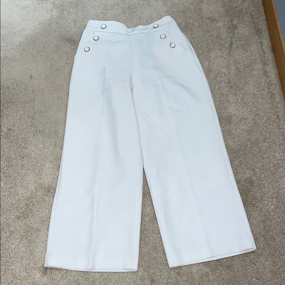 Cream Trousers with Gold Button Accent